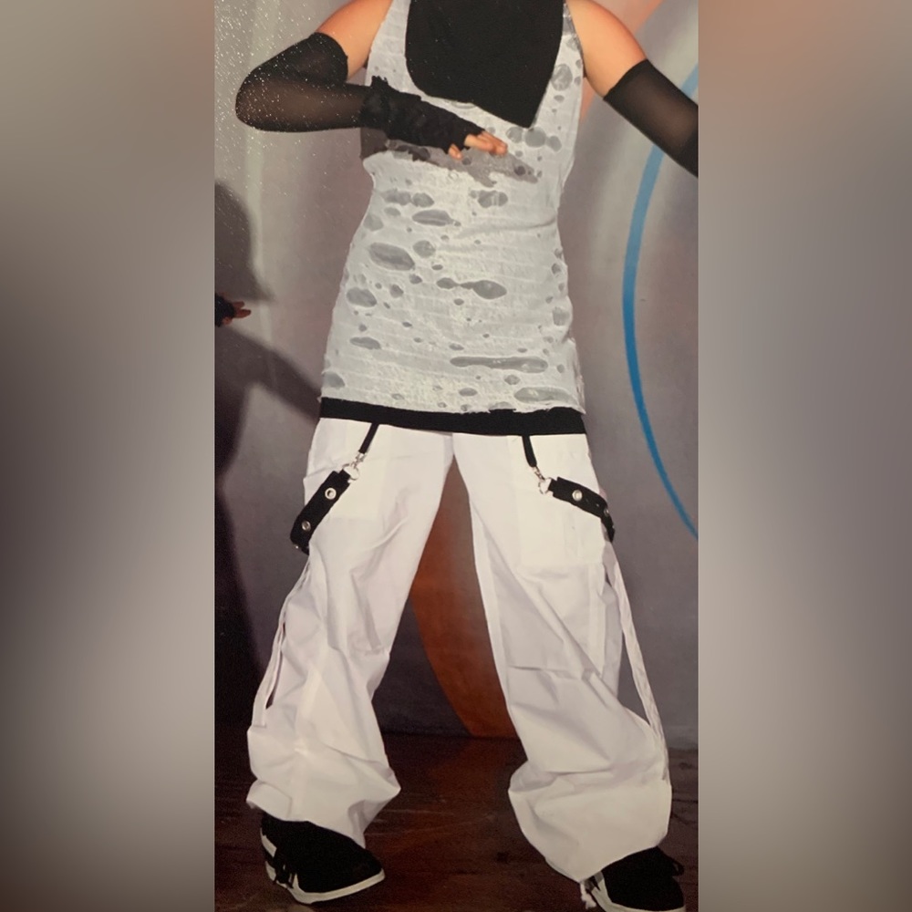 Kids White and Black Street Dance Costume - Youth Rave Pants & Tank